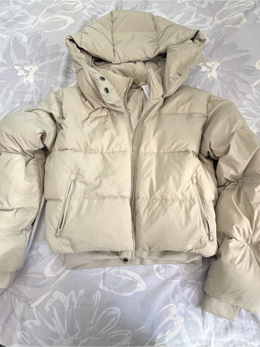 Women’s Puffer Jacket - Cream Hooded Winter Coat
